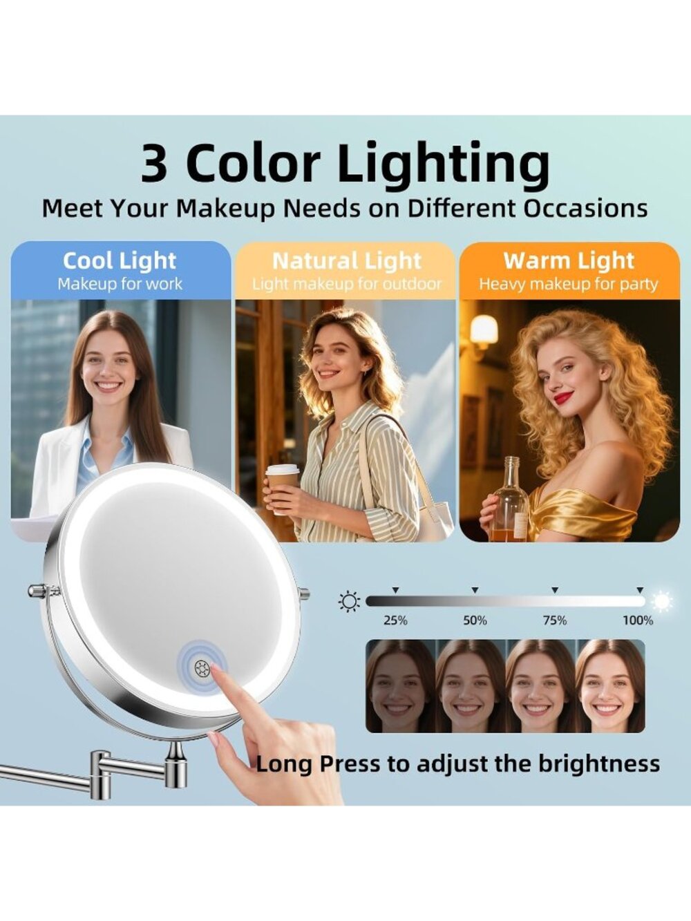 New 5000mAh Rechargeable Wall Mounted Lighted Makeup Mirror 1X30X - Picture 4 of 6